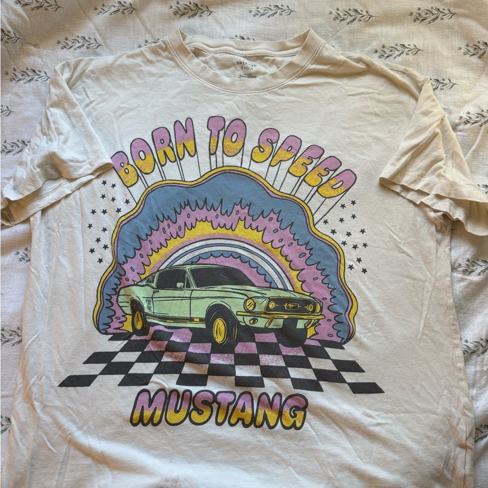 American Eagle Outfitters Mustang Graphic Tee - Cream